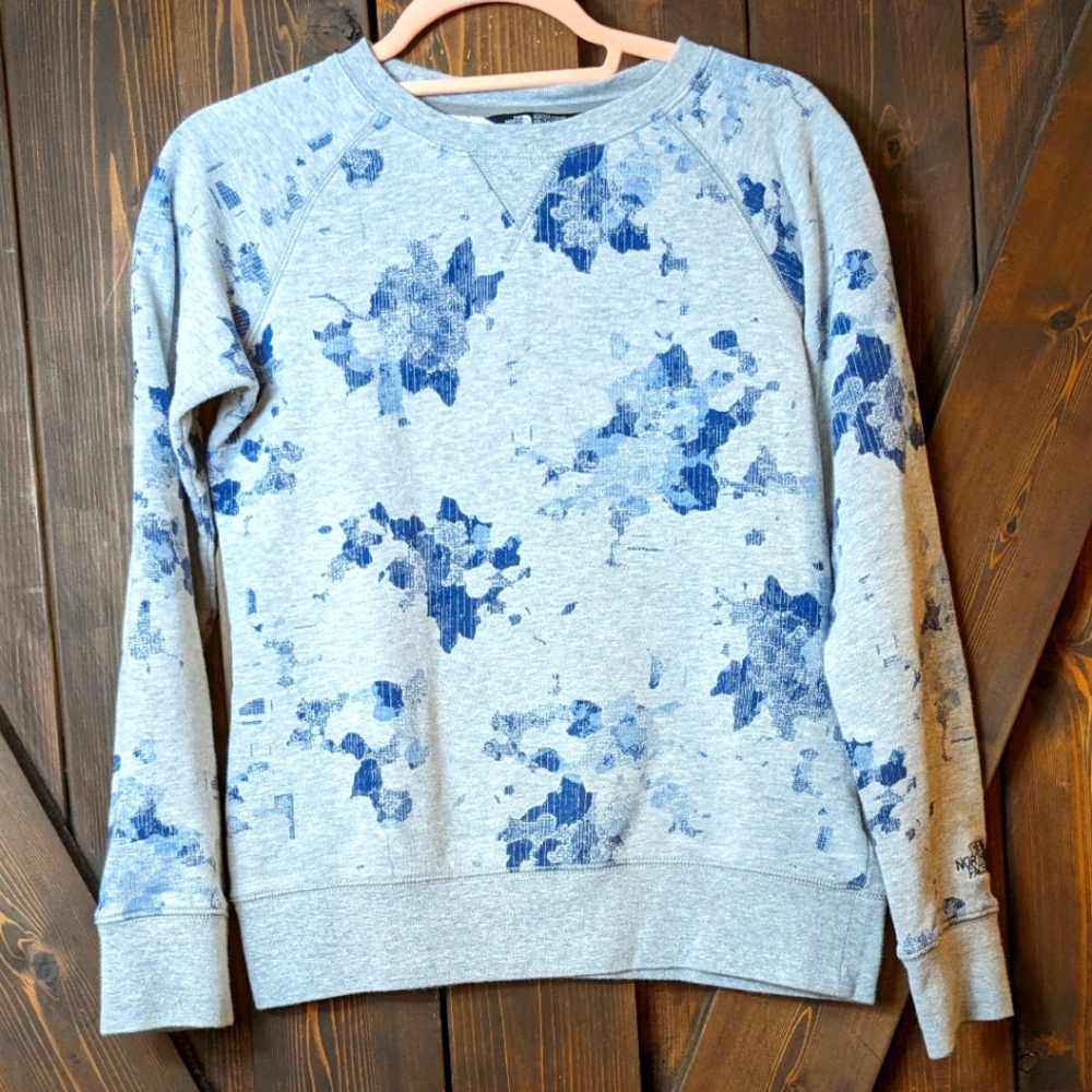 The North Face Women's XS Blue Floral Pullover Sweatshirt Crew Neck